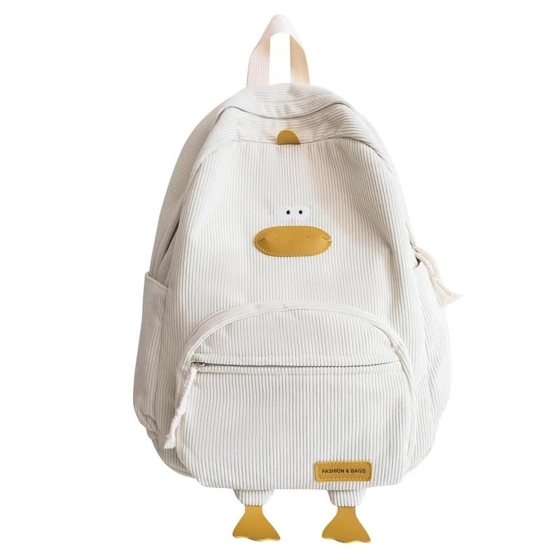 EFDNK-HB Mochila de veludo cotelê, mochilas de pato, grande capacidade, para meninos e meninas, Kawaii, divertida e estética, Branco, One Size