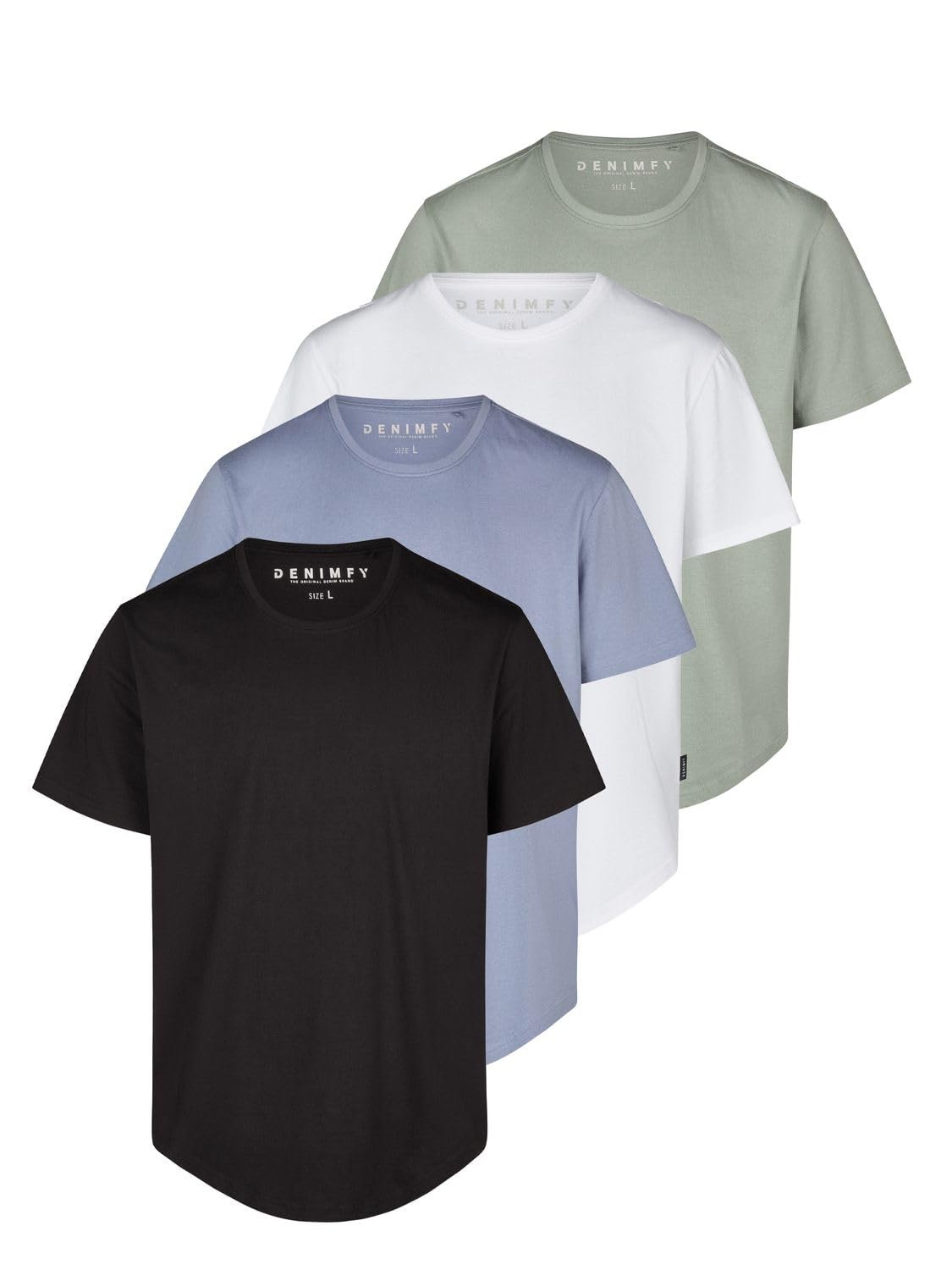 DENIMFY Tshirt Herren lang geschnitten Set 100% Baumwolle Regular Fit | DFPaco 4er Pack Basic Rundhals Kurzarm Sommer Tee Shirt Schwarz Weiß Blau Grau Grün S M L XL XXL 3XL 4XL 5XL