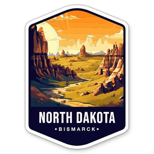 North Dakota State Badge Travel Vinyl Sticker - for Water Bottle Phone Car Tumbler Laptop - Waterproof - 4"