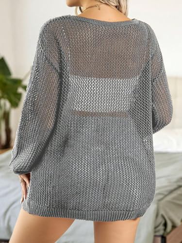 Image of WDIRARA Women's Plus Size Skull Pattern Sheer Hollow Out See Through Long Sleeve Knit Sweater Tops