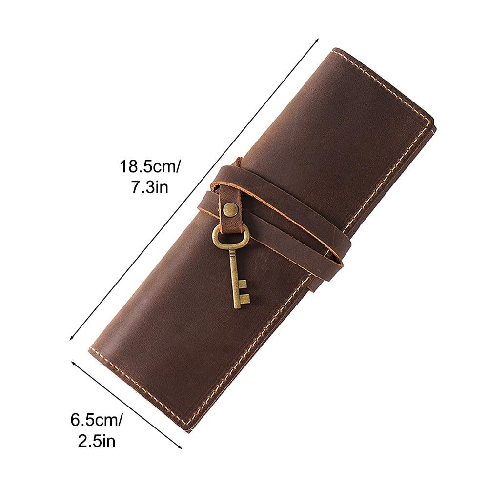 DONGKER Leather Pen Bag,Roll-Up Leather Wrap Pen Pouch, Foldable Pencil Roll Organizer for Student Artist Drawing Coloring - Image 3