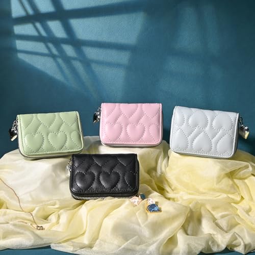 Wallet Women, Credit Business Card Holder, Love Shaped Zipper Small Cute Card Wallets for Woman for ID Card, Cash, Key, Change (Black)4