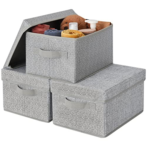 GRANNY SAYS Small Storage Bins with Lids, Fabric Storage Boxes, Shelf Baskets for Closet Organization, Stackable Clothes Storage Bins, Gray, Small, 3-Pack