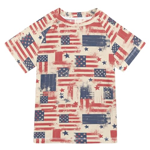 Cartoon Camouflage American Flag Kids Bathing Suits Girls Sun Protection Workout Shirts Swimwear Beach Tops 3T