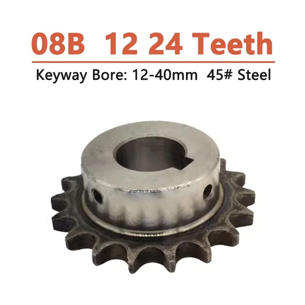 Roue dentée - 1 pièce - 12 - 24 dents - 08B - Pignon de chaîne en acier 45# - 12T 24T - Alésage cannelé 12 14 15 16 17 18 19 20 22 24-40 mm (12 dents, 28 mm (keyway 8 mm)