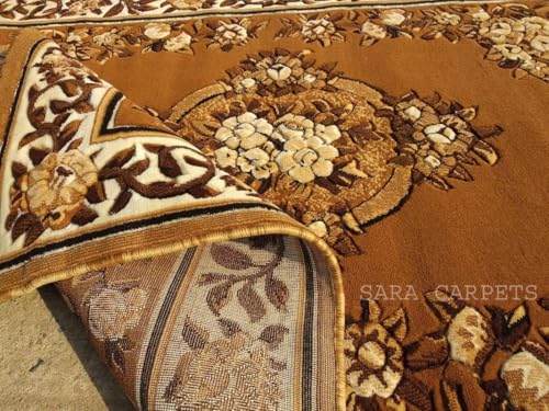 Image of Soft Thick Geometric Acrylic Washable Anti Skid Carpet. for Living Room Bedroom. Hall Size 6 x 8 feet (150X210 Cm) Gold D3