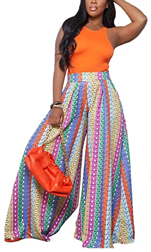 BFFBABY Womens Casual Palazzo Pants High Waist Printed Ruched Loose Flowy Lounge Wide Leg Pants (M-3XL)