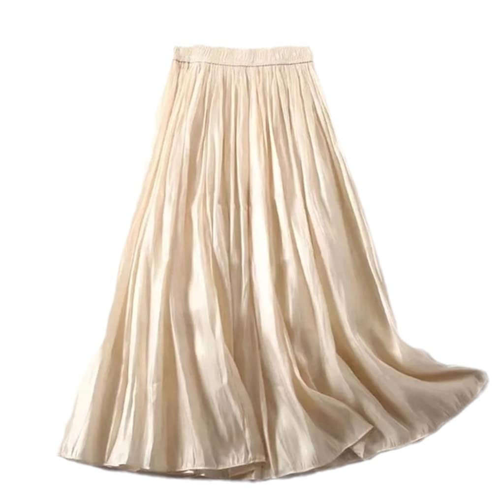 Dninmim Gonna a trapezio da donna a vita alta elastica tinta unita gonna longuette allentata casual primavera estate