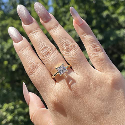 Solitaire Cubic Zirconia Engagement Rings for Women 14K Gold Plated Round Princess Radiant Wedding Bands Promise3