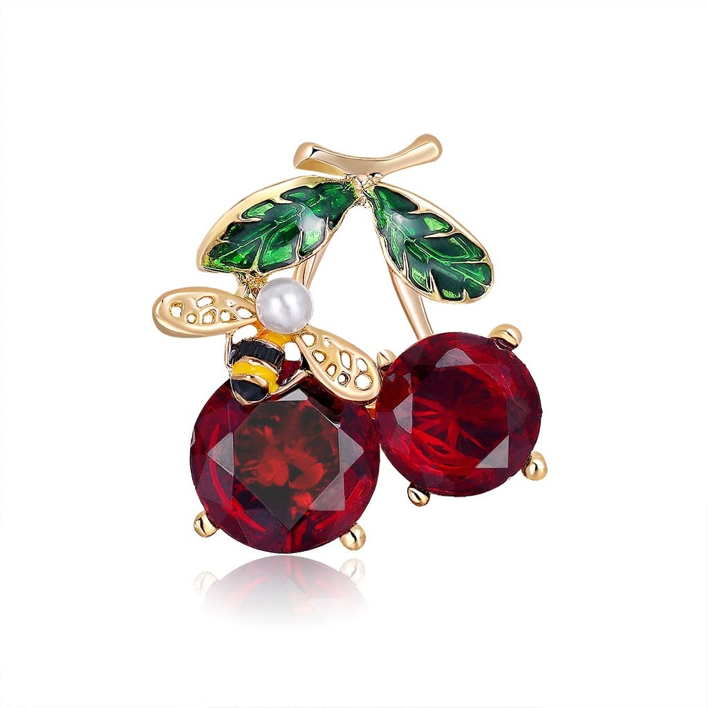 Modische und Elegante Damen-Kirschbrosche aus Legierung mit Diamant-Glas-Tropföl-Perlen-Corsage-Pin
