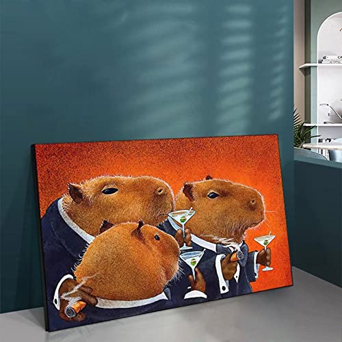 Tomart Cartoon Animal Poster Capybara Club Drinking Poster Canvas Painting Posters And Prints Wall Art Pictures For Living Room Bedroom Decor 24X32Inch(60X80Cm) Unframe-Style #TOP4
