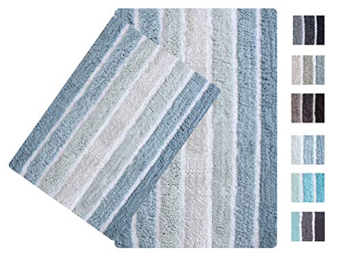 Ramanta Home Alpine Stripe Cotton Bath Mat Set of 2 – Aqua Turquoise Bathroom Rugs, Super Soft &...
