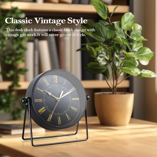 AYRELY® Vintage Black Metal Desk Clock,Battery Operated Mantel Clocks, Decorative Table Clocks with Adjustable Angle for Fireplace Farmhouse Shelf Living Room Décor (Black/Gold) - Image 6
