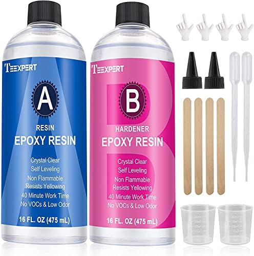 Teexpert Epoxy Resin Kit for Beginners, 474ml Crystal Clear Resin Starter Kits with Moulds, Pigments, Mica Powder, Gold Leaf, Resin Kit for Coaster Jewelry Tray Coating and Casting