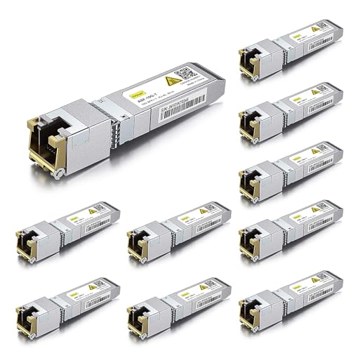 10Gtek 𝟭𝟬𝗚𝗕𝗮𝘀𝗲-𝗧 𝗦𝗙𝗣+ 𝘁𝗼 𝗥𝗝-𝟰𝟱 𝗧𝗿𝗮𝗻𝘀𝗰𝗲𝗶𝘃𝗲𝗿, 10Gbe SFP+ Copper Ethernet CAT.6a Module, up to 30-Meter, for Cisco SFP-10G-T-S, Meraki, Ubiquiti UniFi, Fortinet, Pack of 10