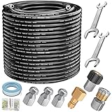 POHIR Sewer Jetter Kit 100FT for Pressure Washer 4000PSI Hydrojet Drain Cleaning Kit with Button Nose 1/4 Inch NPT Rotating Sewer Jet Nozzle Spanner Waterproof Tape Pearl Corsage Pin