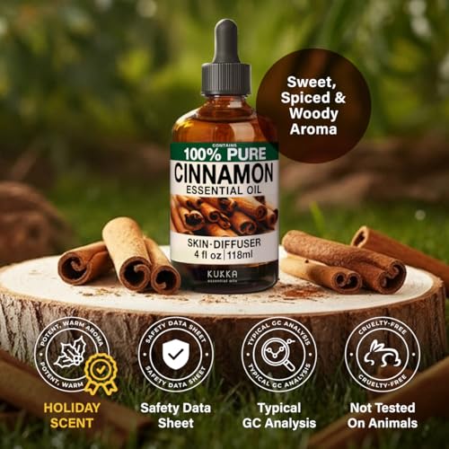 Image of 100% Pure Cinnamon Oil - 4 Fl Oz Cinnamon Essential Oil for Hair, Skin, Diffuser, Aromatherapy & DIY Soap Making Scent