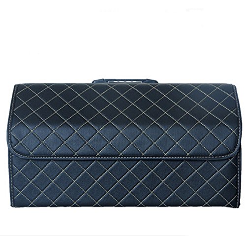 Worth-Mats Car Trunk Organizer Foldable Storage Organizer PU Leather Diamond Cargo Storage Containers for Car, Truck, SUV, Vans (21.6 * 11.8 * 12.6 INCH, Black with gold stitching)
