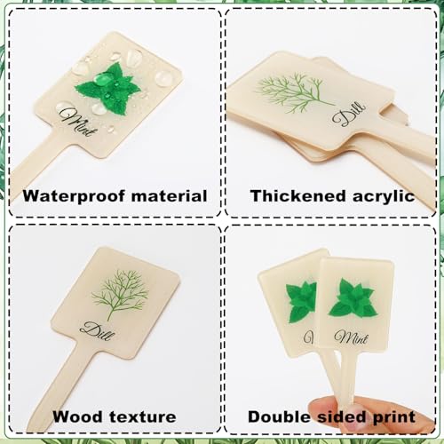 UPINS Lot de 24 étiquettes en acrylique pour plantes aromatiques, plantes avec nom imprimé pour l'intérieur et l'extérieur, les herbes, les semis – vue 3