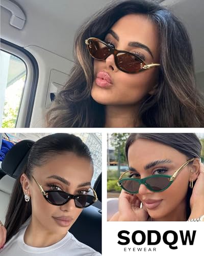 SODQW Gold Cat Eye Sunglasses for Women Trendy Retro Cateye Designer Sun Glasses with Metal Temples 2025 Fashion Shades3