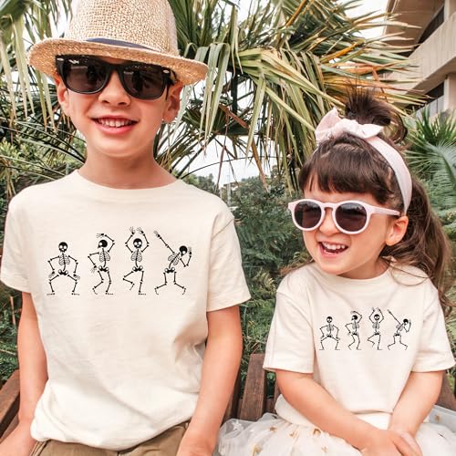 Dancing Skeletons Kids Shirt - Cute Funny Halloween Shirts - Skeleton Trick Or Treat Outfit - Toddler & Youth Natural Tee2