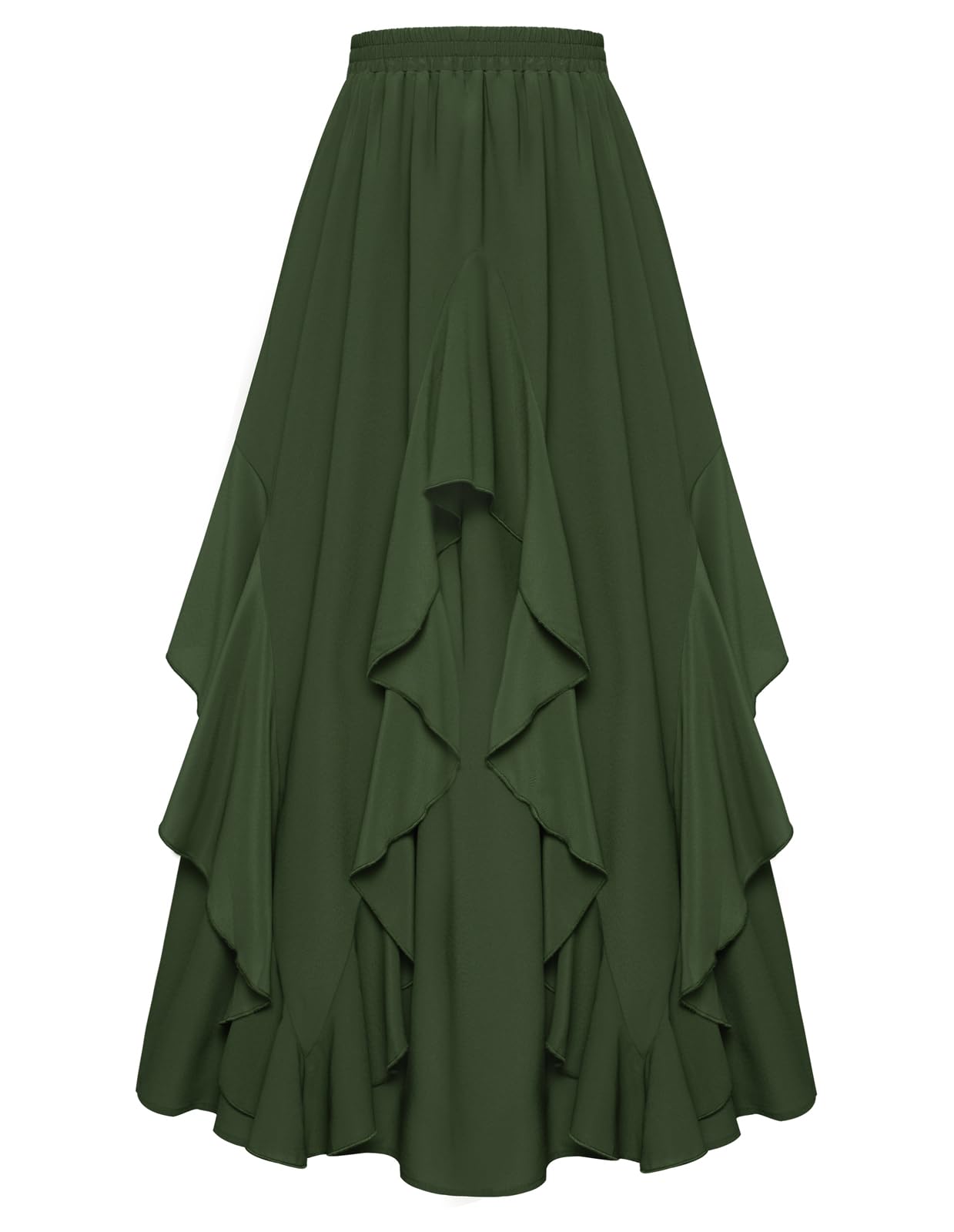 SCARLET DARKNESS Damen Mittelalter Rock Lang Elastische Taille mit Taschen Chiffon Rüschensaum Piraten Rock