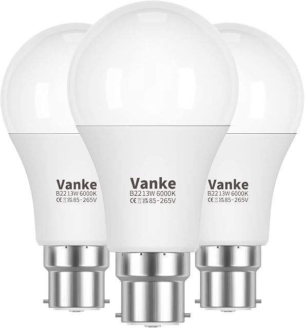 13W LED Bayonet Bulbs 100w Equivalent, Cool White 6000K, 1200LM, B22 LED Standard Bulb Energy Saving, Non-Dimmable, Pack of 3