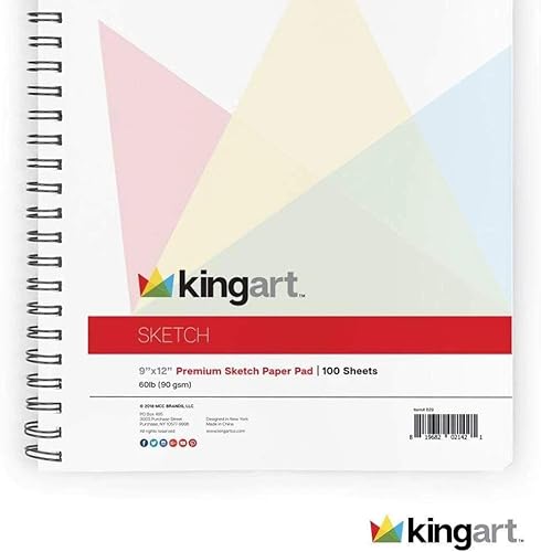 Miniatura 6 de KINGART 629-2 blocs de papel de bocetos, 9 x 12 pulgadas, 100 hojas encuadernadas en espiral, microperforadas, para bocetos y dibujos, paquete de 2