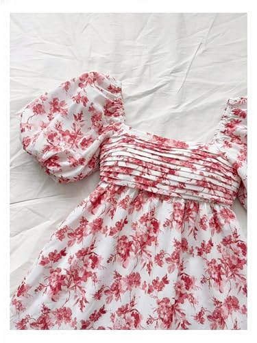 Image of Floerns Women's Floral Dress Puff Sleeve Dress Square Neck Summer Vacation Picnic Mini Dresses