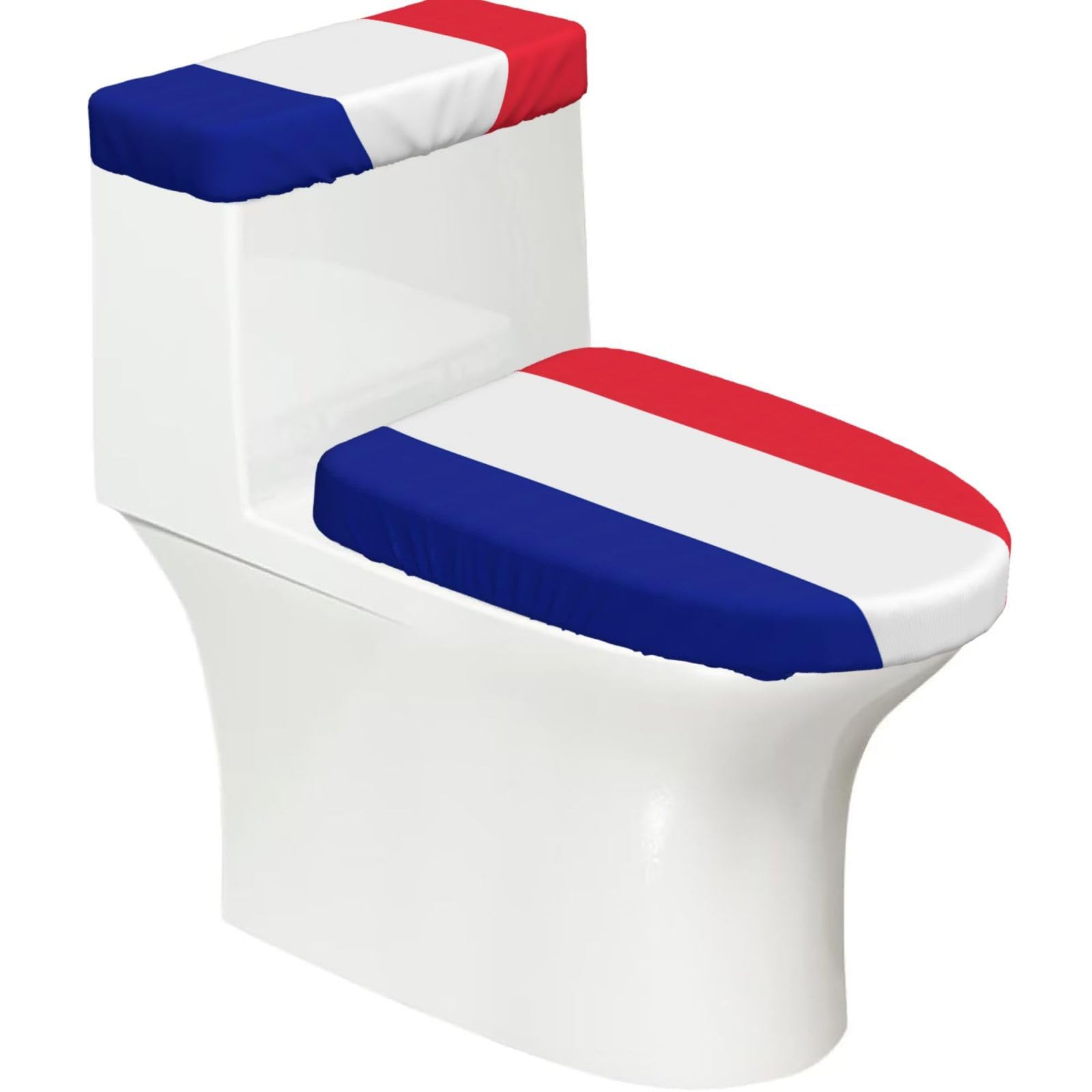 French Flag Printed Toilet Tank and Lid Cover Set of 2 for Most Bathrooms, Fits Elongated Round Toilets