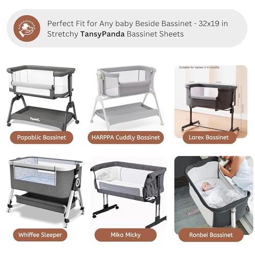 Image of TansyPanda Muslin Bassinet Sheets for Papablic, RONBEI, HARPPA Cuddly, Larex, Whiffee, Mika Micky Baby Bedside Sleeper, 3PC, 19x32in, Ultra Soft, Breathable, Snug Fit, Unisex Boy Girls, Brown