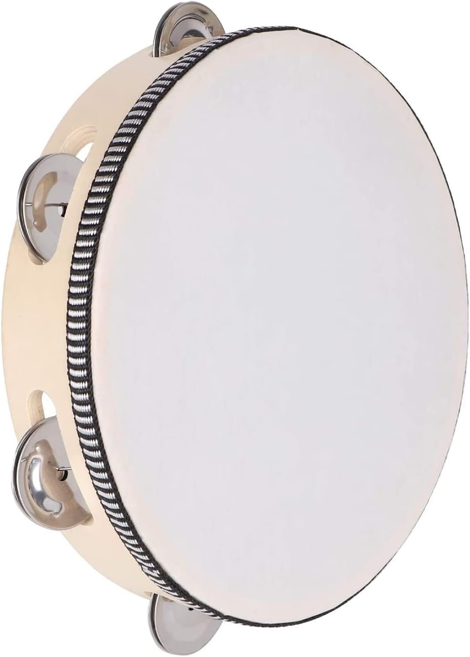 Mayhug Tambourin, Lot de 10 tambourins musicaux ronds de 6 inch, Tambourin en bois avec cloches pour église, KTV, éducation musicale