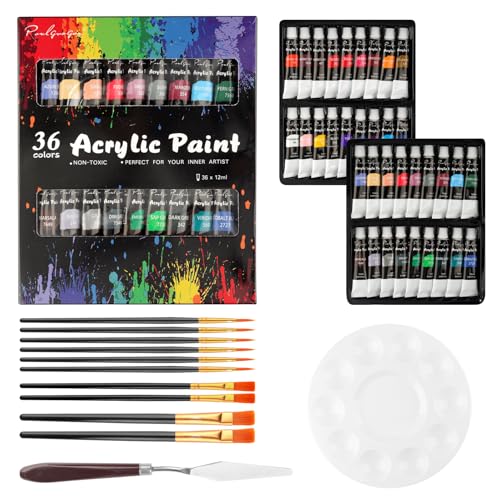 EukyPlace Acrylic Paint Set, 36 Colors x 12ml Artist Quality Acrylic Paint, Non-Toxic Art Supplies for Students, Adults and Professionals, Acrylic Paint Set for Canvas, Wood, Clay, Fabric and Ceramic Crafts