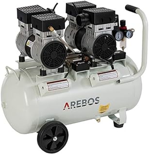 Arebos Flüsterkompressor | Kompressor | ölfrei | 2x 800 W | 50 L | 8 bar | Ansaugleistung 300 L/min | Druckminderer | inkl. Euro Schnellkupplung