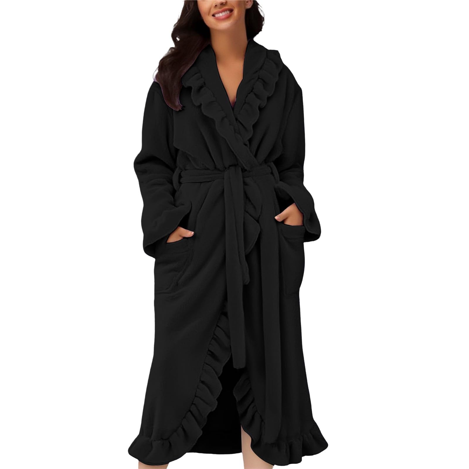 Accappatoio da donna in cotone, morbido, elegante, lungo | Pigiama per il tempo libero, taglie grandi, per sauna, per l'inverno, caldo, in peluche, leggero