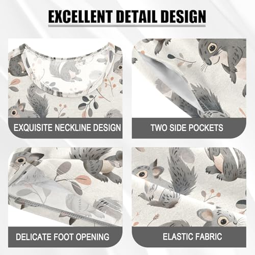 ALAZA Squirrel with Leaves Gray Pajamas Short Sleeve 2 Piece Sleepwear Top and Bottom Pajama Set Unisex4
