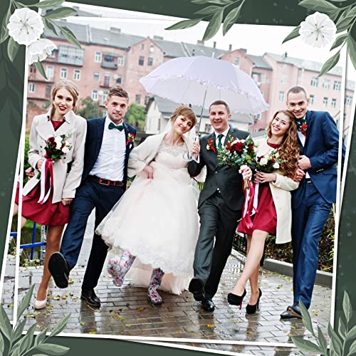 Leifide 12 Pcs White Wedding Umbrellas Bulk Women's Ruffle Stick Umbrella Auto Open Wedding Style Umbrellas Windproof Rain Umbrellas With J Hook Handle For Wedding Bridal Shower Parties Proms Daily #TOP5