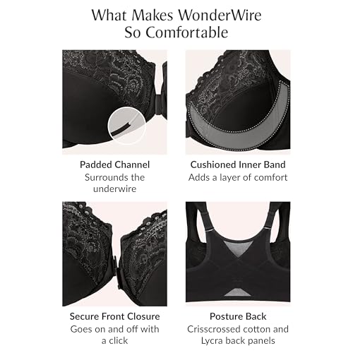 Image of Posture Back Front-Closure Plus Size Wonderwire Lace Bra Underwire #1255