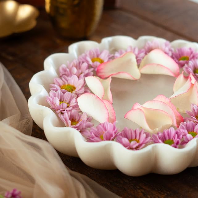 RITUALISTIC Marble Lehar Urli | Uruli for Flower Decoration | Marble Urli Bowl for Home Decoration | Kitchen Dcor | Bowl for Decorations | Perfect for Festive Occasion | 23cm x 5cm