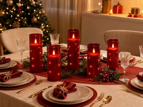Image of Da by 5 Pack Red Transparent Acrylic Flameless Taper Candles, Flickering Black Wick LED Candles with Copper Wire Lights, Heat Resistant ABS Candles with Remote for Indoor Outdoor Decor