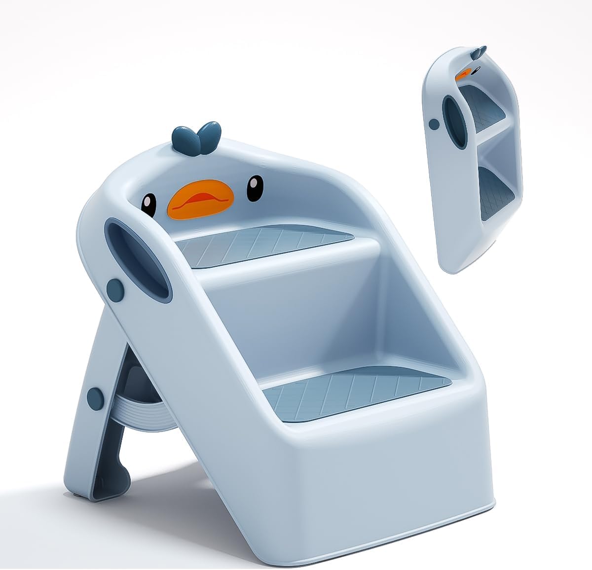 Hcosmy Kitchen Step Stool for kids Toddlers, Foldable Toddler Step Stop for Bathroom Sink, Adjustable Potty Training Stool, Child Kitchen Counter Stool Helper, Plastic Ladder for Toddlers (Blue)