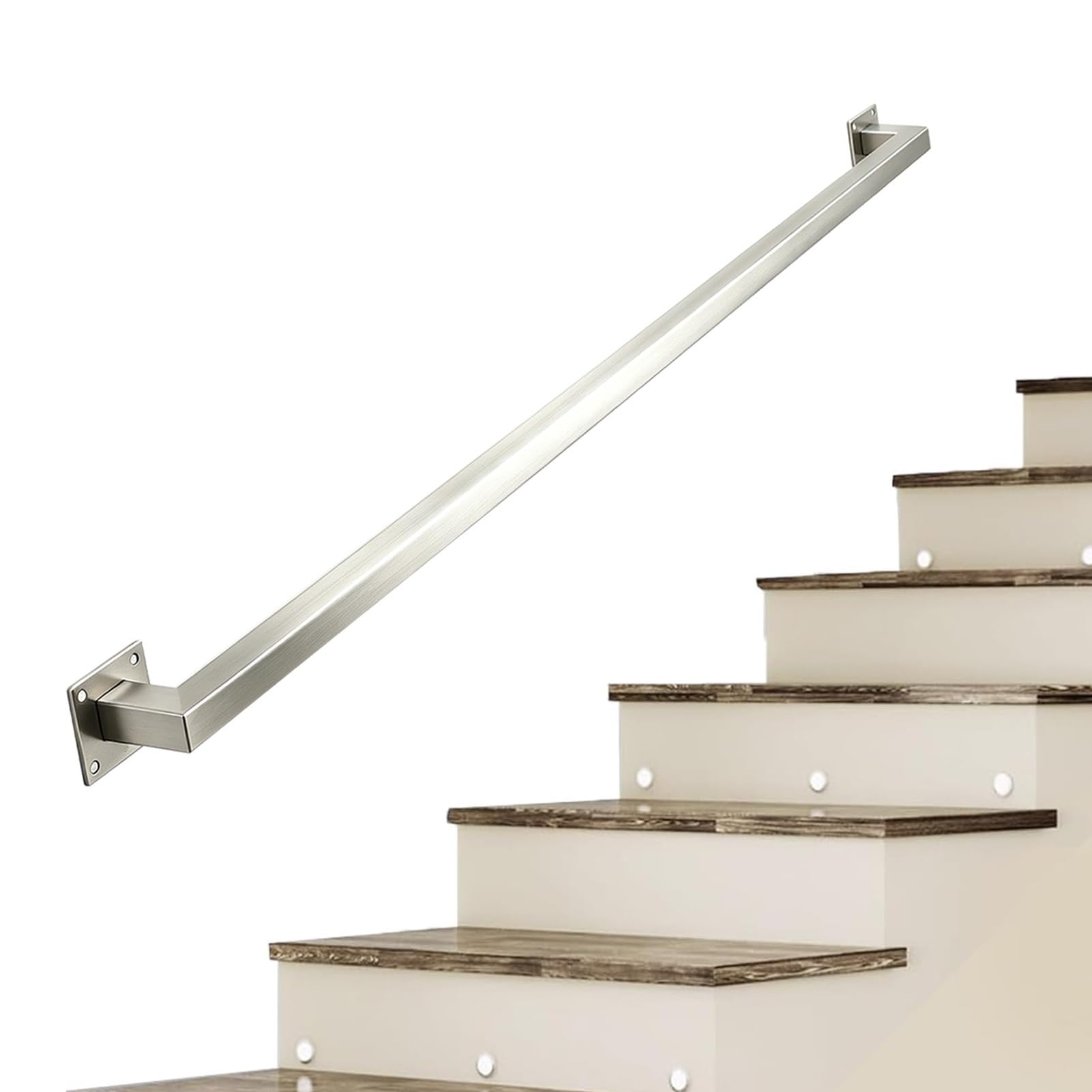 Stainless Steel Silver Stair Railing, 60cm 80cm 1m 1.5m 2m 2.5m 3m Wall Mount Handrails Corridor Banister Support Kit, Square Tube Grab Rail for Indoor & Outdoor(17ft/5.1m)