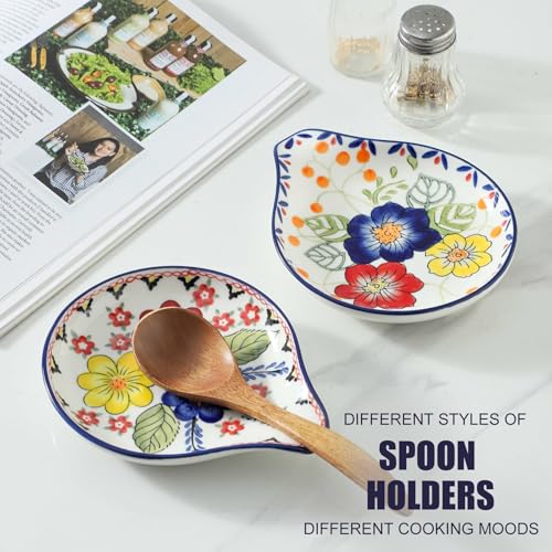 Image of Farmhouse Hand Painted Ceramic Spoon Rests Holder for Kitchen Counter Stove Top (Model B)