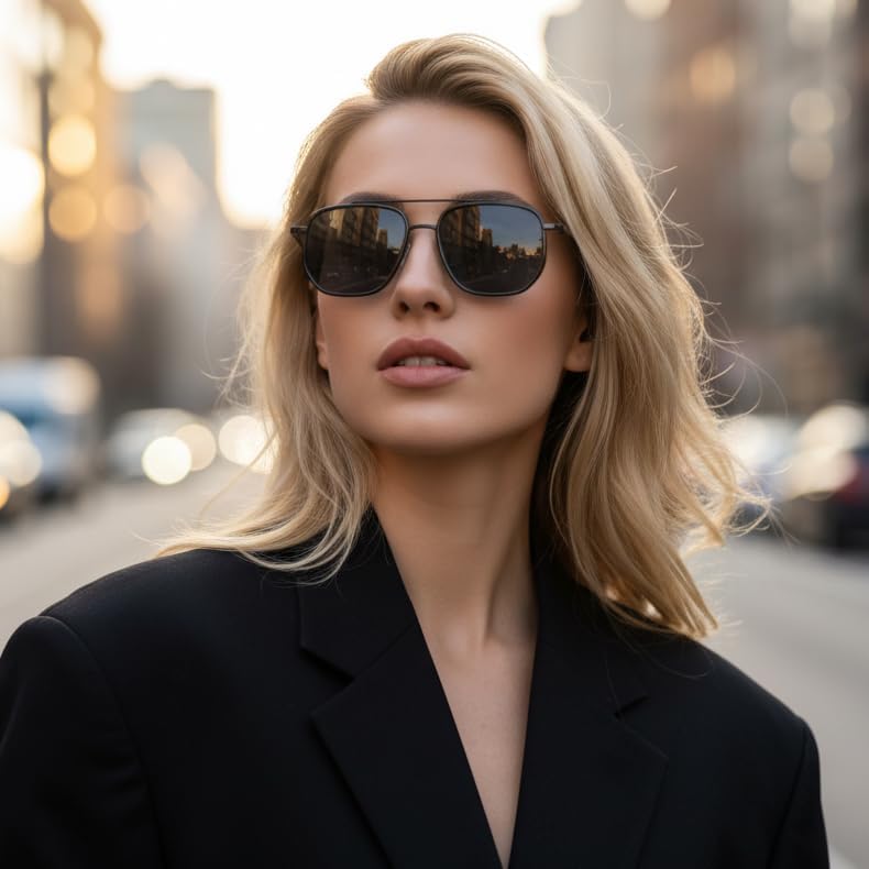 FEISEDY Retro Aviator Sunglasses for Women Men Vintage Classic Square Metal Frame Sun Glasses Trendy Shades B0371 - Image 2