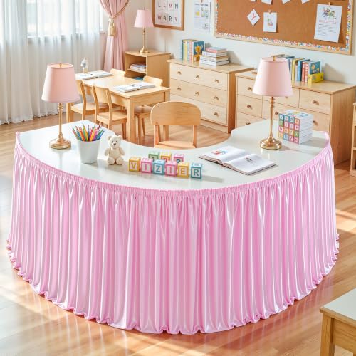 17ft Pink Satin Table Skirt Teacher Desk Skirt for Rectangle Tables