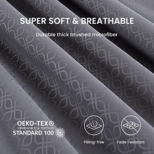 SLEEP ZONE Luxury Embossed Queen Sheets Set, Four-Leaf Clover Pattern Sheet & Pillowcase Sets 4 Piece - Super Soft, Wrinkle Free, Fade Resistant, Deep Pocket 16" (Gray, Queen)