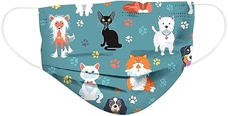 Disposable Face Masks, Face Masks of 50 Pack Disposable Mask- Cats and dogs Printed Adult Disposable Face Masks for Women Men (GG, Medium)