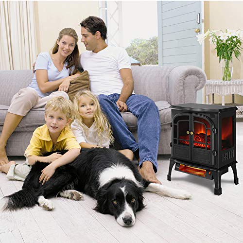 Outdoor Basic Infrared Quartz Electric Fireplace Stove with Realistic Flame 12h Timer Portable Space Heater with Thermostat Overheating Protection