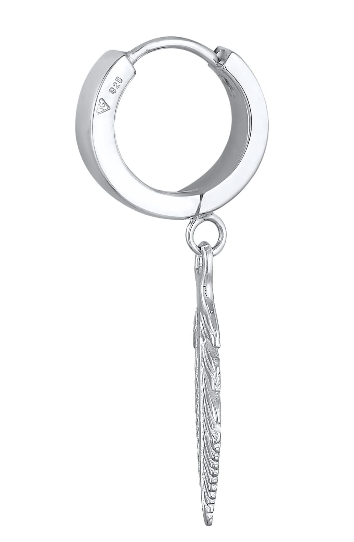 Kuzzoi Orecchini da uomo a cerchio, a forma di piuma, con cerniera singola (13 mm), rotondi, per uomini in stile bohémien, 1 paio di orecchini a cerchio in argento sterling 925 per uomo