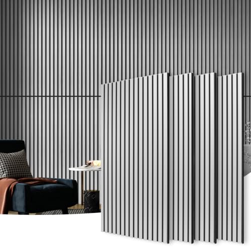 Image of Art3d 4 Wood Slat Acoustic Panels for Wall and Ceiling - 3D Fluted Sound Absorbing Panel with Wood Finish - Brushed Silver